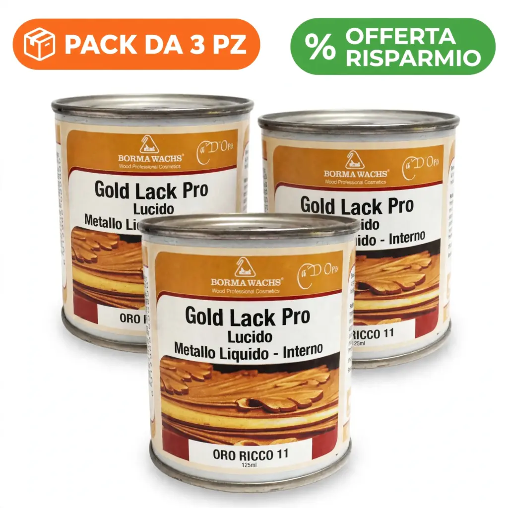 Pack 3 Gold Lack Pro Lucido Metallo Liquido-Interno Oro Ricco 125Ml