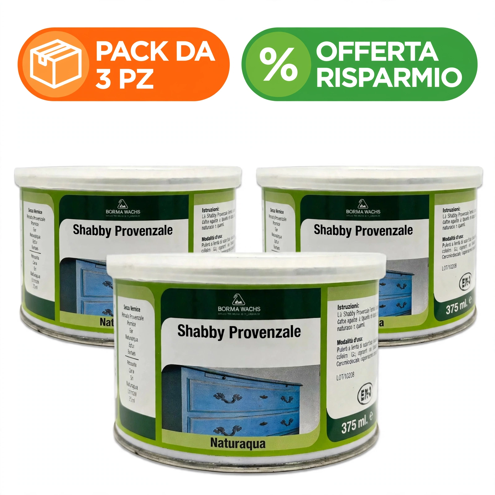 Pack 3 Shabby Provenzale - Pittura Dec. Gessosa 375Ml Grigio Chiaro Ag Cod.100